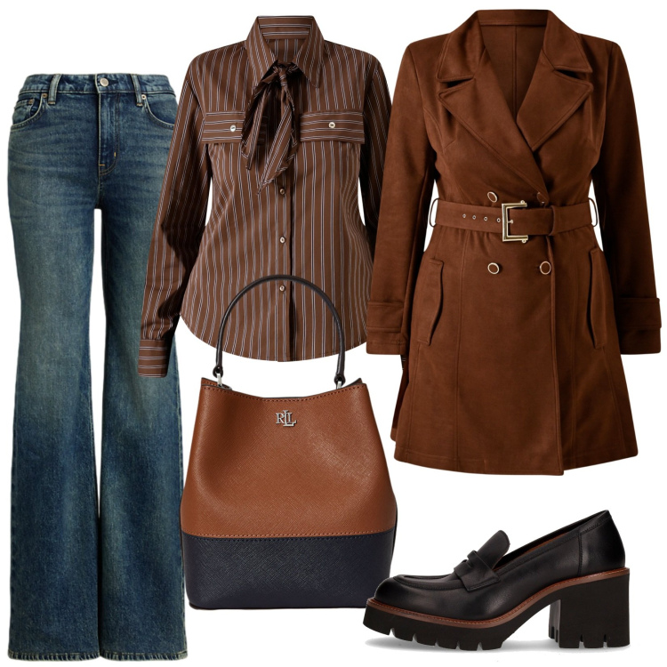 Outfit donna - Trench seventy style. Stile 70s per Tutti i giorni. Abbinamento con camicie, trench, borse a secchiello, jeans, décolleté.