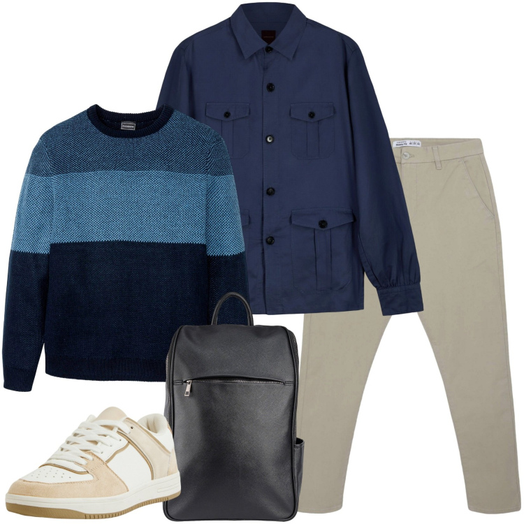 Outfit uomo - Total look #2263091. Stile Casual per Tutti i giorni. Abbinamento con maglieria, sneakers, pantaloni chino, cappotti, borse sportive.