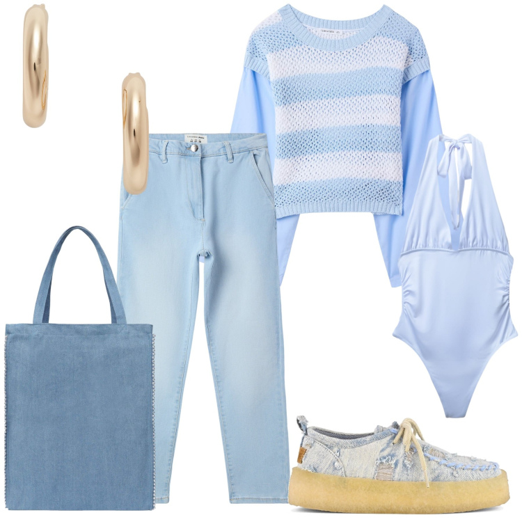 Outfit donna - Adoro i body. Stile Casual chic per Tutti i giorni. Abbinamento con body, jeans skinny, borse tote, maglieria, orecchini, mocassini.