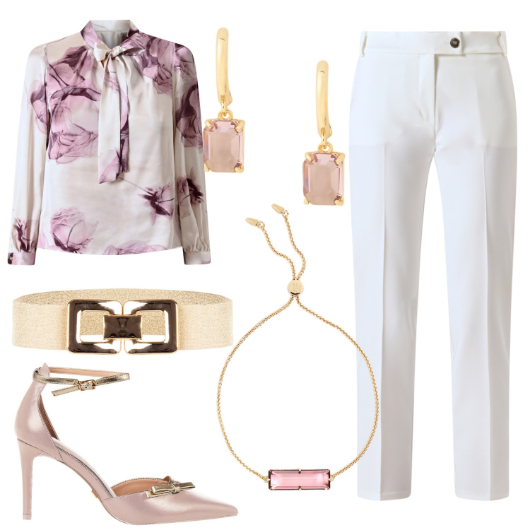 Outfit donna - Total look #2263098. Stile Bon Ton per Ufficio. Abbinamento con pantaloni, cinture, décolleté, bluse, braccialetti, orecchini.