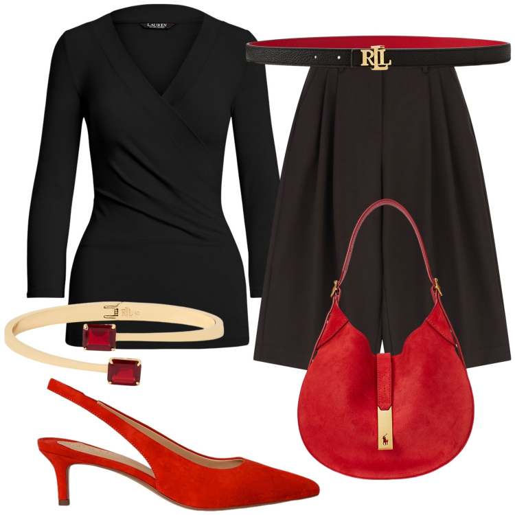 Outfit donna - Chic , comoda. Stile Urban per Ufficio. Abbinamento con shorts, top, borse a spalla, décolleté, braccialetti, cinture.