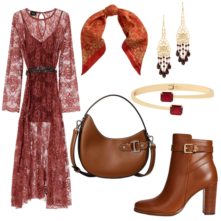 Outfit donna - Total look #2263103. Stile Etnico per Tutti i giorni. Abbinamento con vestiti lunghi, stivaletti, borse a tracolla, orecchini, braccialetti, foulard.