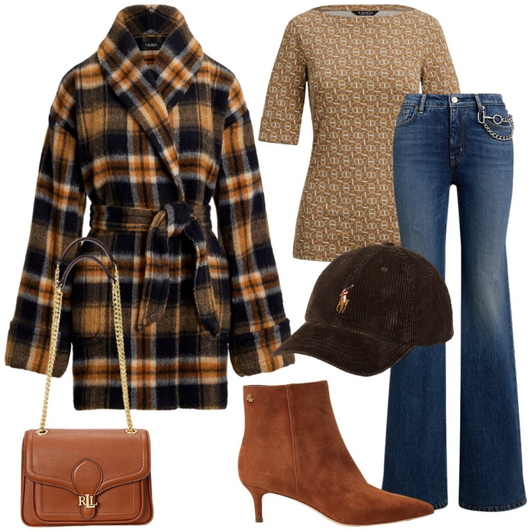Outfit donna - British style. Stile Vintage retrò per Tutti i giorni. Abbinamento con borse a spalla, stivaletti, cappelli con visiera, jeans dritti, cappotti, t-shirt.