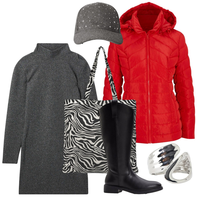 Outfit donna - Il caldo abito in lana. Stile Minimal per Scuola/Università. Abbinamento con giacche, stivali, vestiti corti, borse tote, cappelli con visiera, anelli.