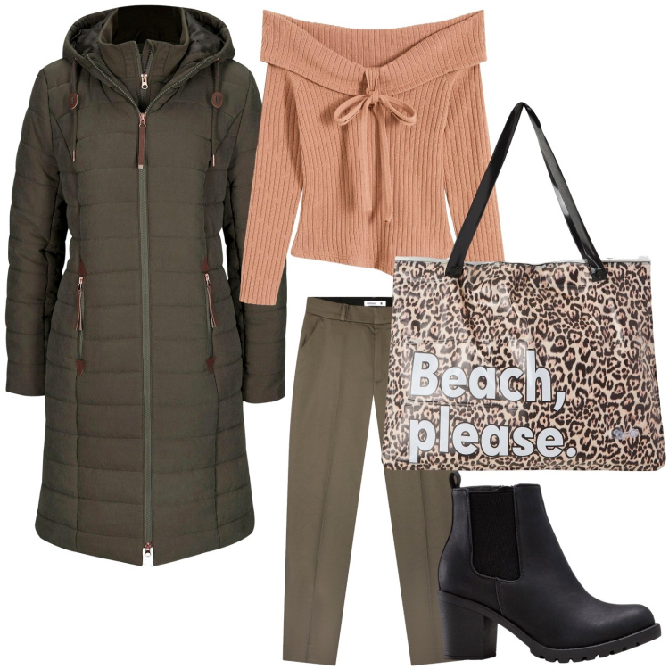 Outfit donna - Giacca trapuntata full zip. Stile Casual per Tutti i giorni. Abbinamento con stivaletti, blazer, maglieria, borse tote, pantaloni chino.