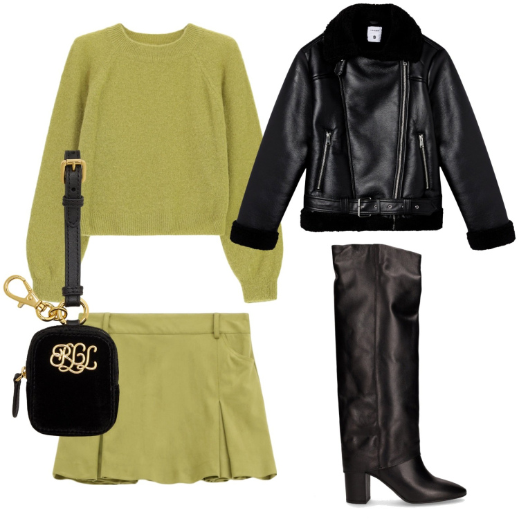 Outfit donna - Il nobile verde lime. Stile Casual per Serata fuori. Abbinamento con giacche, minigonne, maglieria, pochette, stivali.