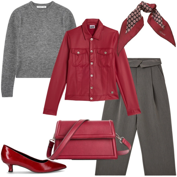 Outfit donna - Autunno a colori vivaci. Stile Urban per Tutti i giorni. Abbinamento con borse a tracolla, pantaloni, maglieria, giacche, foulard, décolleté.