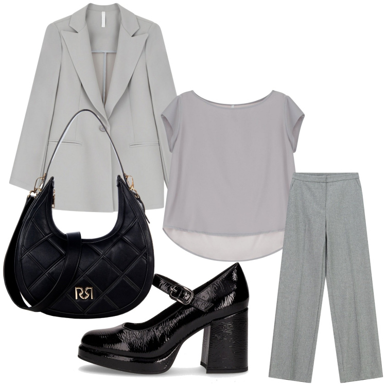 Outfit donna - Total look #2263185. Stile Casual chic per Tutti i giorni. Abbinamento con borse a tracolla, blazer, t-shirt, pantaloni a palazzo, décolleté.