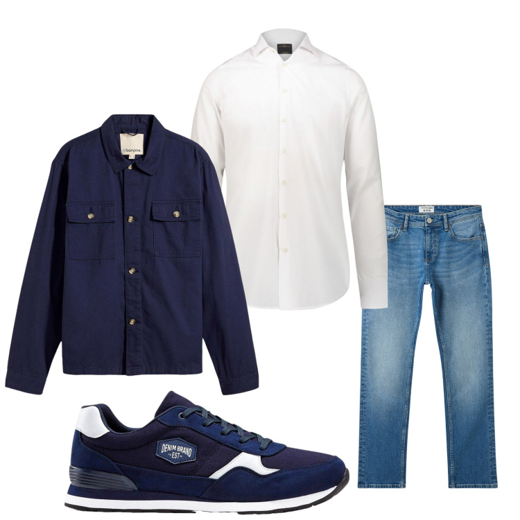 Outfit uomo - Blu casual. Stile Casual per Tutti i giorni. Abbinamento con sneakers, giacche, jeans, camicie.