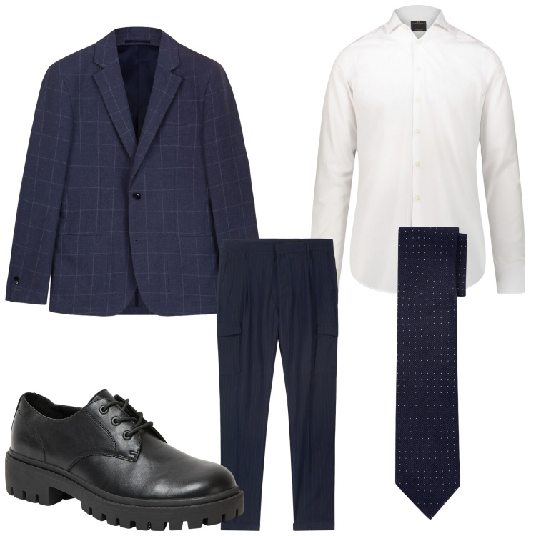 Outfit uomo - Venerdì mi laureo. Stile Business/Elegante per Cerimonia. Abbinamento con scarpe stringate, camicie, pantaloni cargo, giacche, cravatte.