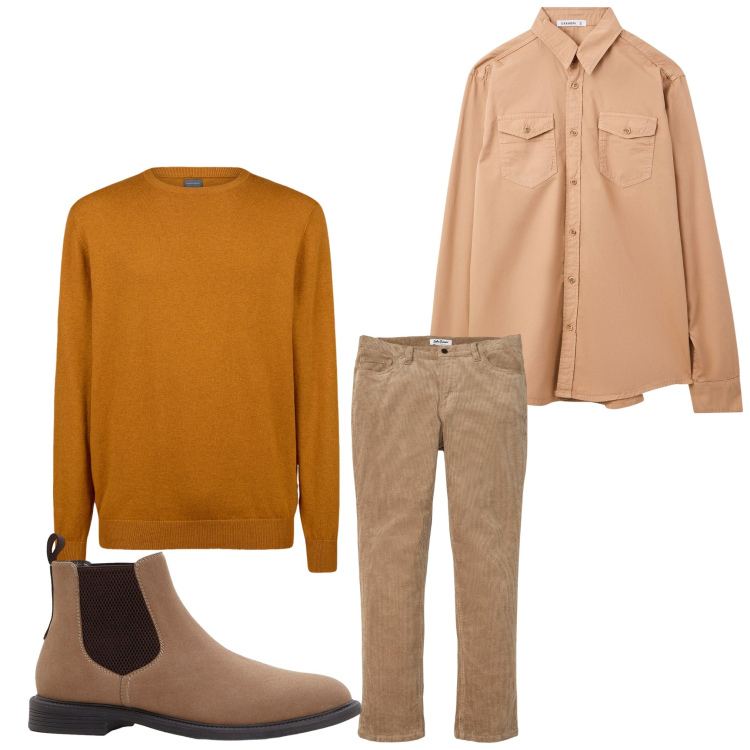 Outfit uomo - Ottobre in ufficio. Stile Business/Elegante per Ufficio. Abbinamento con pantaloni, stivali e stivaletti, camicie, maglieria.