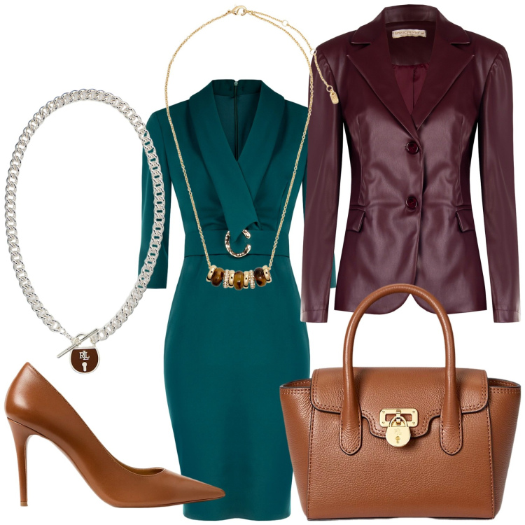 Outfit donna - Total look #2263203. Stile Glamour per Serata fuori. Abbinamento con blazer, vestiti a tubino, décolleté, collane, borse a mano, ciondoli.