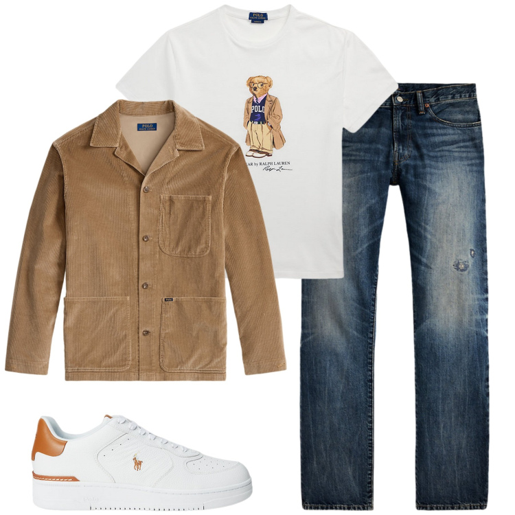 Outfit uomo - Ottobre. Stile Casual per Tutti i giorni. Abbinamento con sneakers, t-shirt, jeans dritti, giacche.