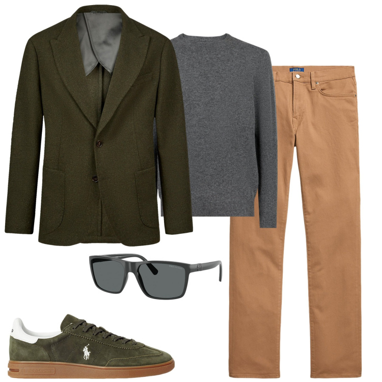 Outfit uomo - City. Stile Urban per Tutti i giorni. Abbinamento con sneakers, occhiali da sole, pantaloni, maglieria, giacche.
