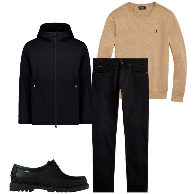 Outfit uomo - Total look #2263237. Stile Trendy per Tutti i giorni. Abbinamento con maglieria, jeans, scarpe stringate, parka.