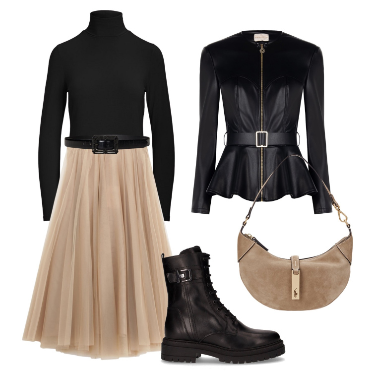 Outfit donna - Gonna in tulle e anfibi. Stile Trendy per Tutti i giorni. Abbinamento con blazer, gonne lunghe, borse a spalla, top, cinture, anfibi.
