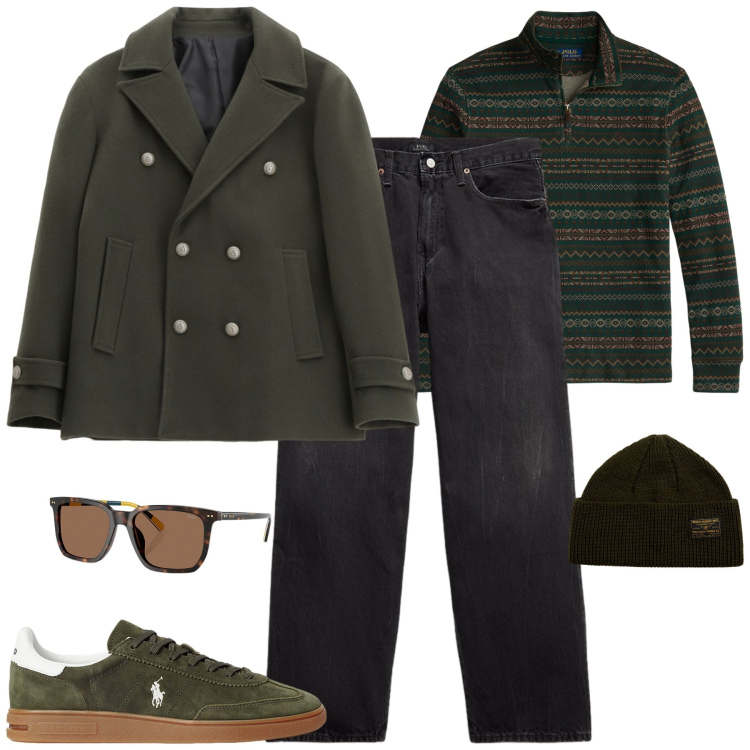 Outfit uomo - City. Stile Casual per Tutti i giorni. Abbinamento con cappotti, occhiali da sole, sneakers, pullovers, jeans, berretti.