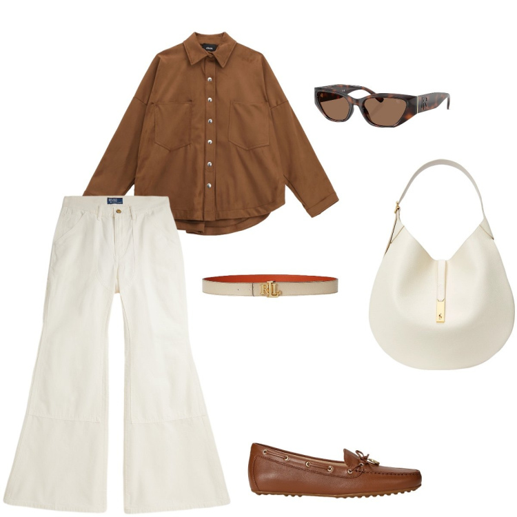Outfit donna - Total look #2263252. Stile Urban per Ufficio. Abbinamento con camicie, cinture, occhiali da sole, borse a spalla, mocassini, pantaloni.