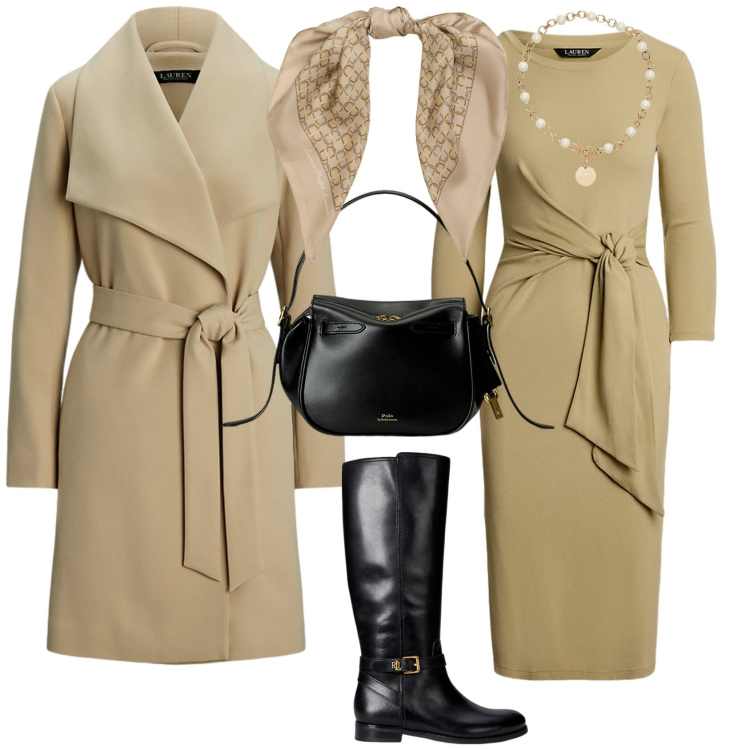 Outfit donna - Minimal chic per l autunno. Stile Minimal per Tutti i giorni. Abbinamento con stivali, collane, borse a mano, vestiti, cappotti, foulard.