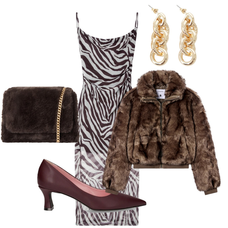 Outfit donna - Mai dire zebrato. Stile Sexy per Serata fuori. Abbinamento con vestiti lunghi, borse a tracolla, ecopellicce, orecchini, décolleté.