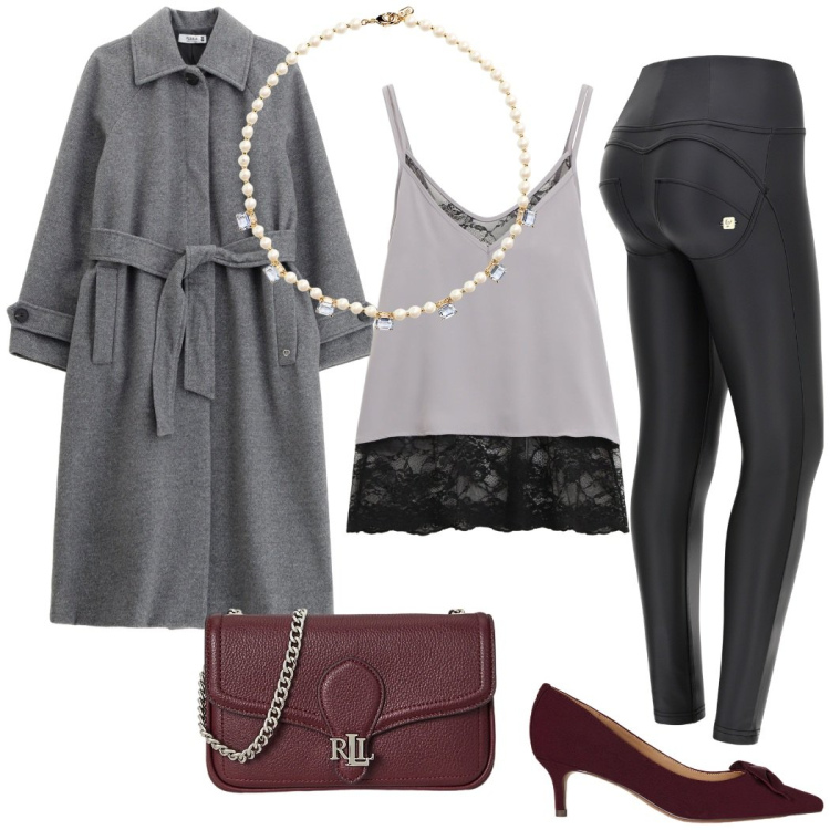 Outfit donna - Serata evento. Stile Chic per Serata fuori. Abbinamento con cappotti, top, pantaloni skinny, collane, décolleté, clutch.