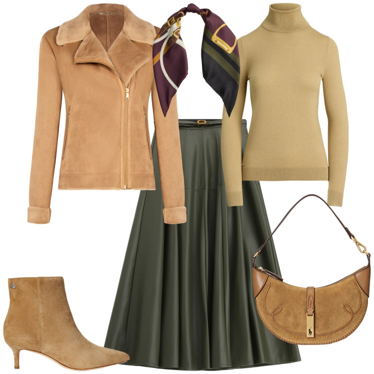 Outfit donna - Total look #2263289. Stile Vintage retrò per Tutti i giorni. Abbinamento con giacche, gonne lunghe, maglieria, foulard, borse a spalla, stivaletti.