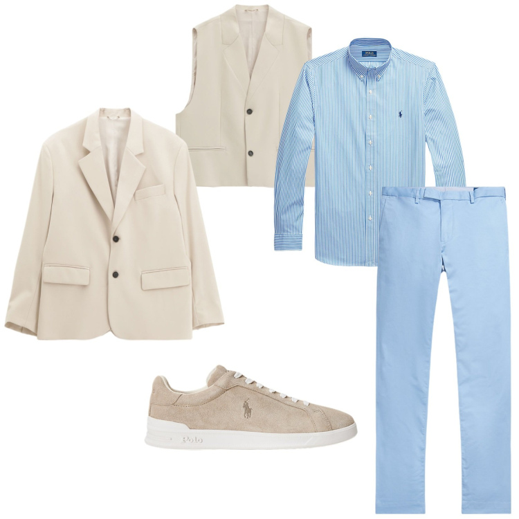 Outfit uomo - Total look #2263292. Stile Business/Elegante per Serata speciale. Abbinamento con giacche, gilet, camicie, pantaloni chino, sneakers.