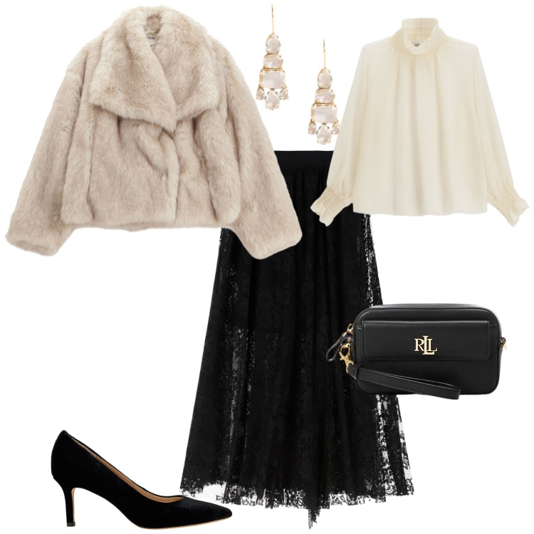 Outfit donna - Evento cerimonia serata speciale. Stile Bon Ton per Serata fuori. Abbinamento con gonne lunghe, camicie, blazer, orecchini, décolleté, pochette.