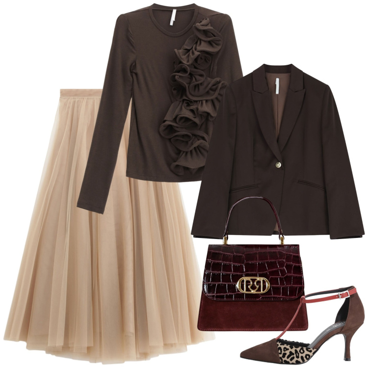 Outfit donna - Total look #2263305. Stile Romantica per Cerimonia. Abbinamento con borse a mano, blazer, t-shirt, gonne lunghe, décolleté.