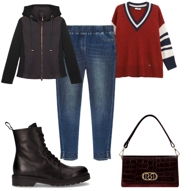 Outfit donna - Total look #2263432. Stile Basic per Tutti i giorni. Abbinamento con maglieria, borse a mano, jeggings, blazer, anfibi.