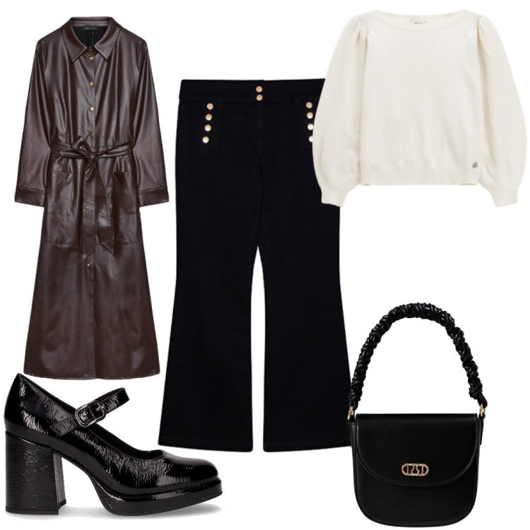 Outfit donna - Total look #2263435. Stile Trendy per Tutti i giorni. Abbinamento con maglieria, borse a mano, décolleté, jeans, vestiti chemisier.