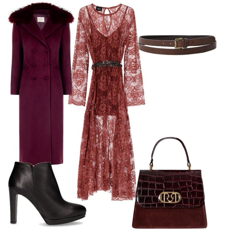 Outfit donna - Total look #2263440. Stile Romantica per Tutti i giorni. Abbinamento con cinture, vestiti lunghi, cappotti, borse a mano, stivaletti.