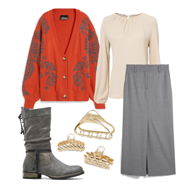 Outfit femme - Octobre. Style Tendance pour Tous les jours. Assortir avec pulls, bottes, t-shirts, jupes, accessoires pour cheveux.
