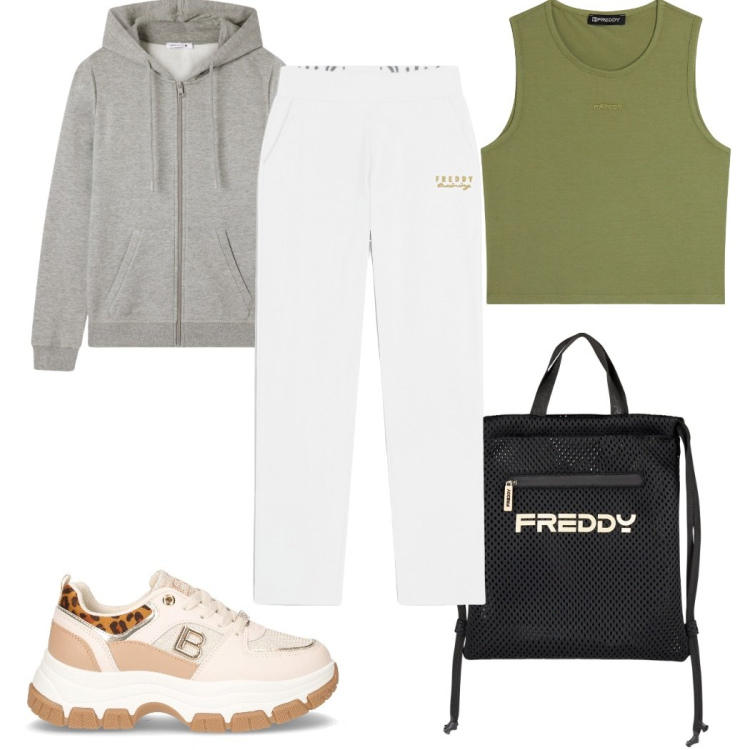Outfit donna - Total look #2263451. Stile Basic per Sport. Abbinamento con felpe con cappuccio, pantaloni, top, zaini, sneakers.