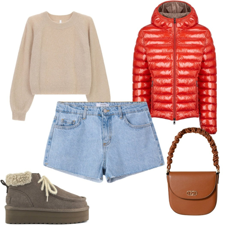 Outfit donna - Total look #2263452. Stile Trendy per Tutti i giorni. Abbinamento con shorts, borse a mano, maglieria, blazer, stivali.