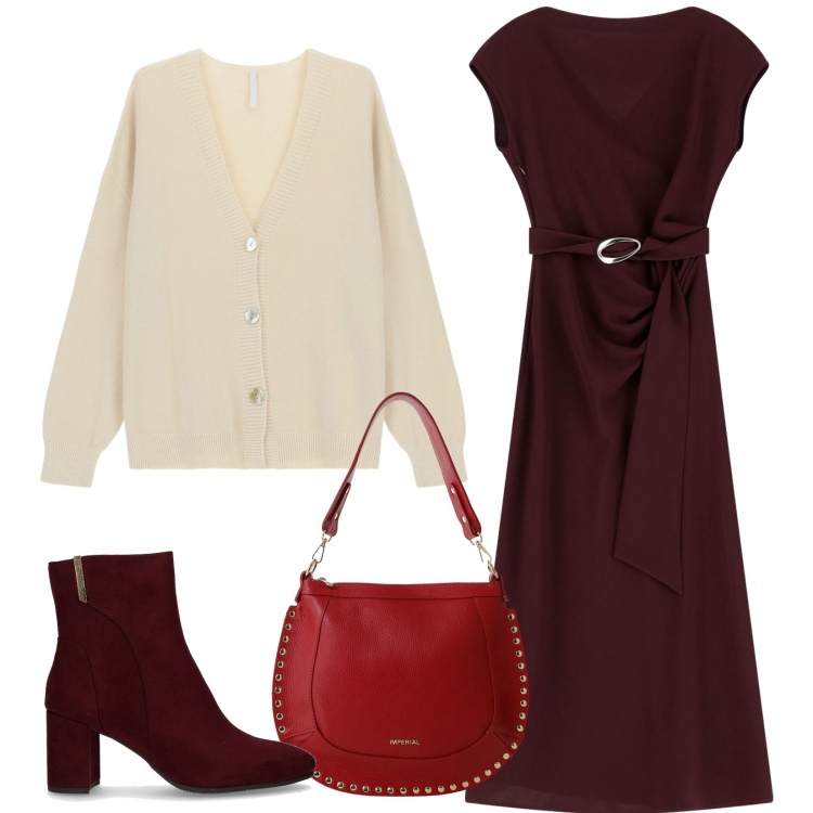 Outfit donna - Il vestito a maniche corte. Stile Casual chic per Ufficio. Abbinamento con vestiti lunghi, cardigans, borse a spalla, stivaletti.