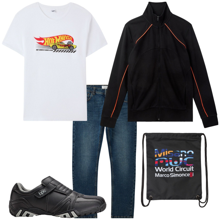 Outfit uomo - Total look #2263533. Stile Biker Rock per Tutti i giorni. Abbinamento con scarpe sportive, borse sportive, jeans, felpe, t-shirt.