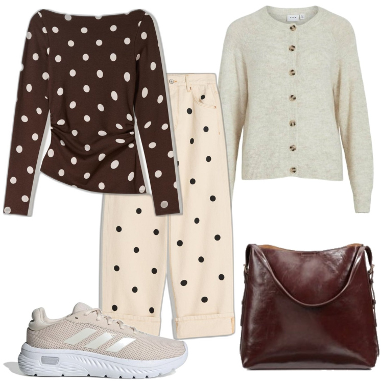 Outfit mujer - Trendy look. Estilo Trendy para Todos los días. Combinación con bolso tote, sneakers, blazers, camiseta, vaqueros.