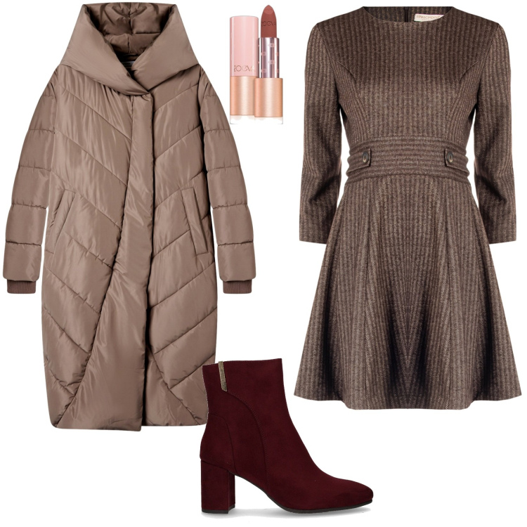 Outfit donna - Total look #2263581. Stile Chic per Tutti i giorni. Abbinamento con rossetti, cappotti, vestiti corti, stivaletti.