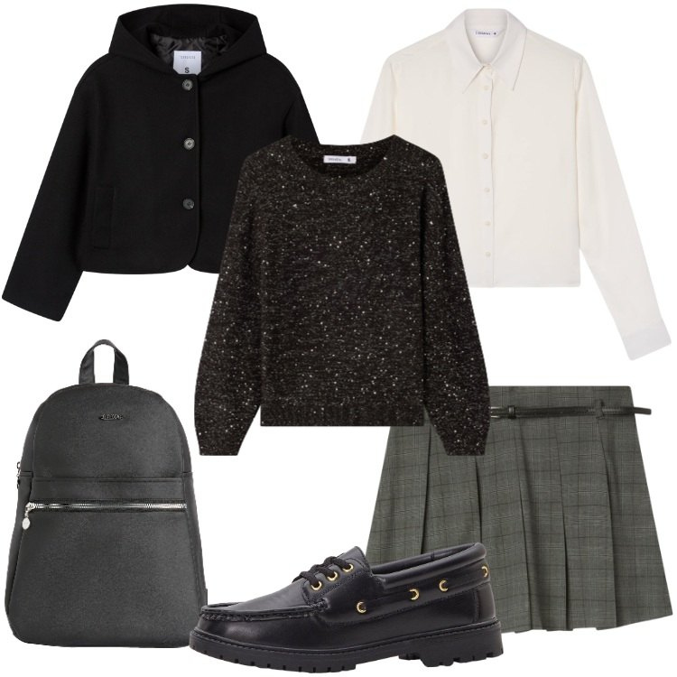 Outfit donna - Preppy in facoltà. Stile Preppy per Scuola/Università. Abbinamento con mocassini, minigonne, maglieria, camicie, caban, zaini.