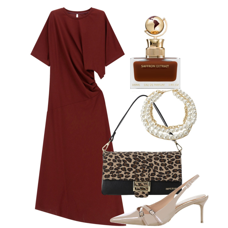 Outfit donna - Cerimonia. Stile Chic per Cerimonia. Abbinamento con profumi, décolleté, vestiti lunghi, borse a spalla, collane.