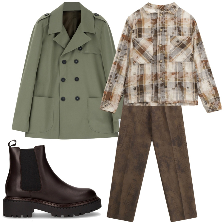 Outfit uomo - Total look #2263758. Stile Urban per Tutti i giorni. Abbinamento con pantaloni, camicie, giacche, stivali e stivaletti.