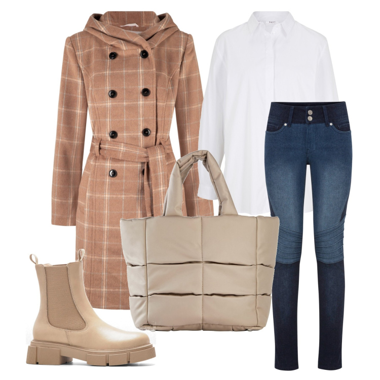 Outfit femme - Octobre. Style Casual pour Tous les jours. Assortir avec manteaux, jean skinny, chemisiers, sacs à main, boots.
