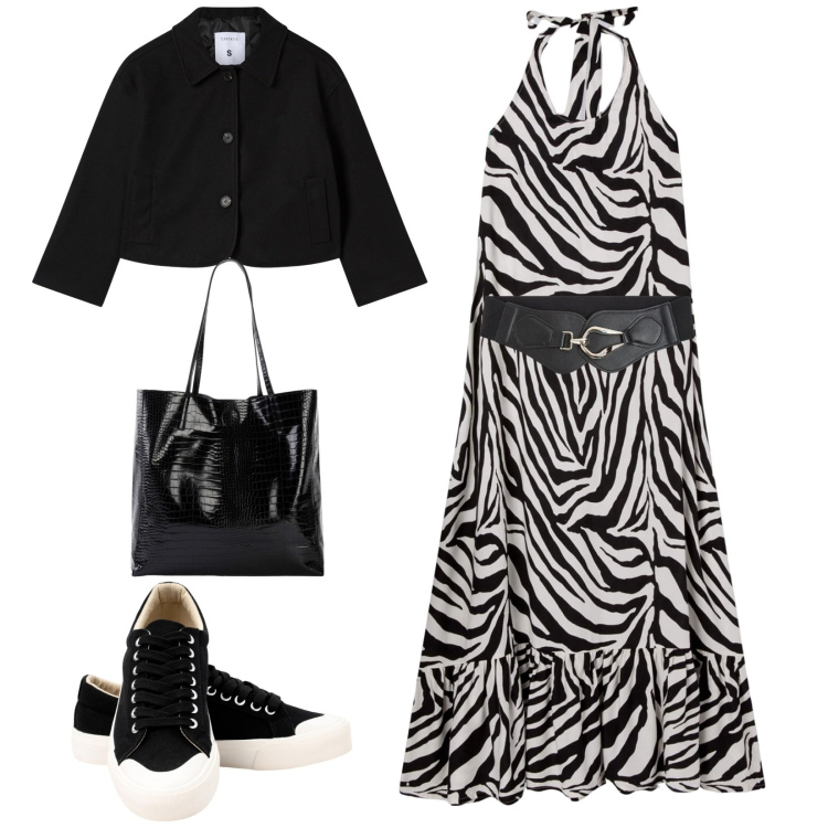 Outfit donna - Total look #2263780. Stile Casual per Tutti i giorni. Abbinamento con shopping bag, cinture, vestiti lunghi, blazer, sneakers.