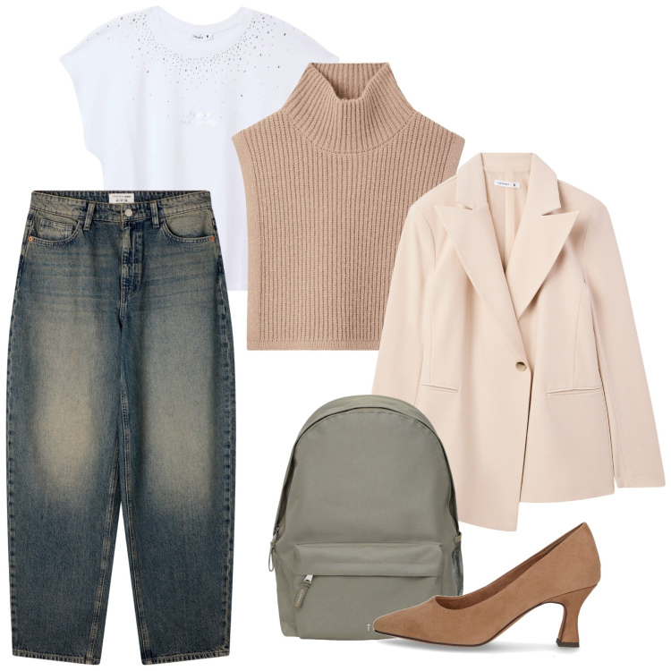 Outfit donna - October. Stile Casual per Tutti i giorni. Abbinamento con jeans, cappotti, t-shirt, blazer, zaini, décolleté.