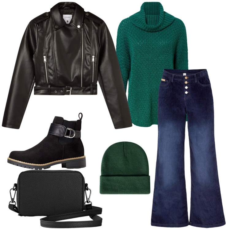 Outfit donna - Total look #2263795. Stile Casual per Tutti i giorni. Abbinamento con pantaloni, maglieria, stivaletti chelsea, borse a tracolla, giacche, berretti.