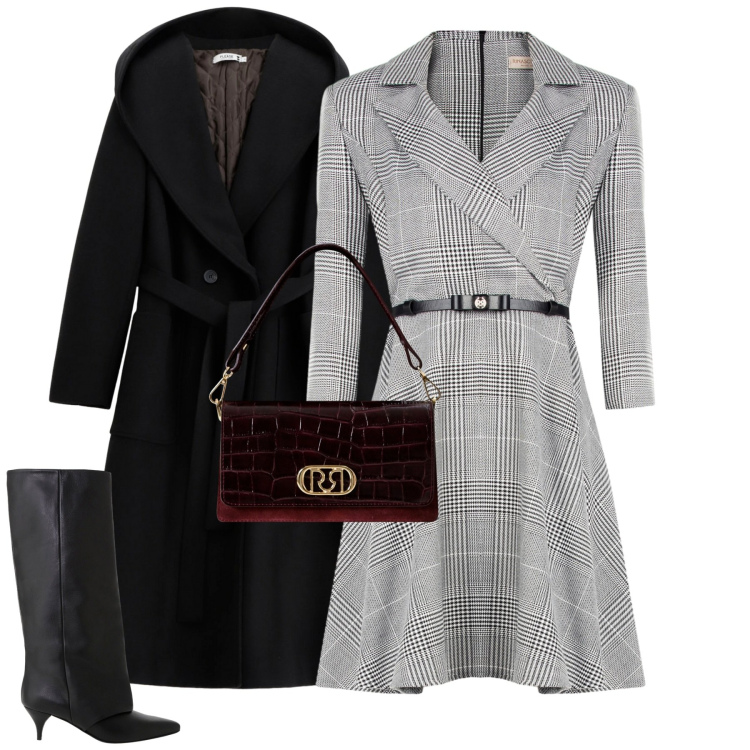 Outfit donna - Total look #2263839. Stile Urban per Tutti i giorni. Abbinamento con vestiti corti, borse a mano, cappotti, stivali.