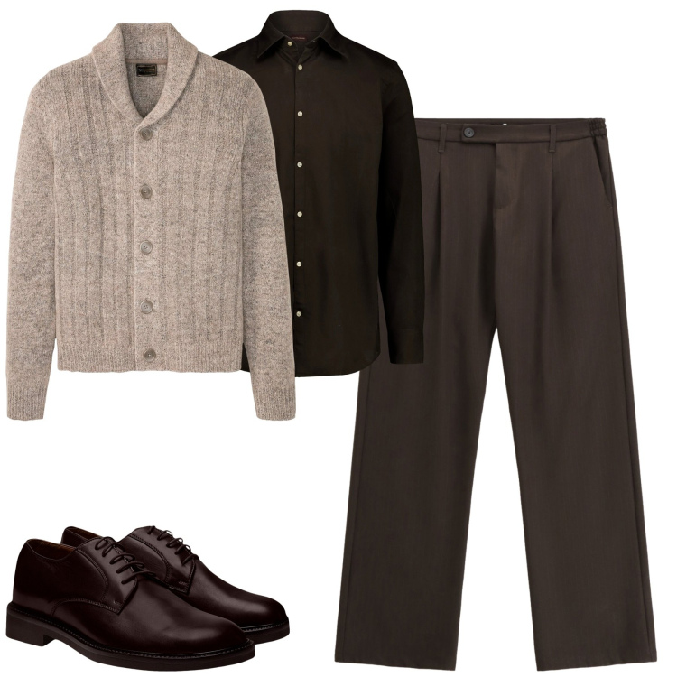 Outfit uomo - Total look #2263843. Stile Urban per Tutti i giorni. Abbinamento con cardigans, pantaloni, scarpe stringate, camicie.