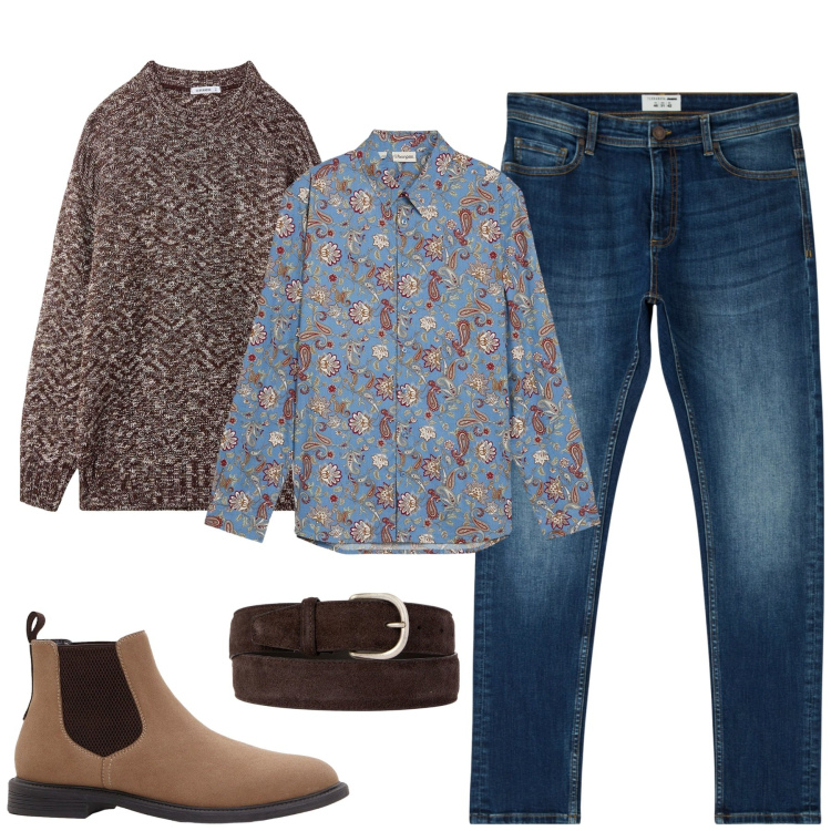 Outfit uomo - City. Stile Casual per Tutti i giorni. Abbinamento con camicie, stivali e stivaletti, jeans skinny, maglieria, cinture.