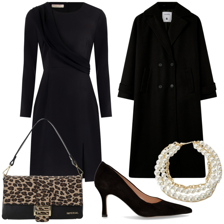 Outfit donna - Total look #2263850. Stile Chic per Serata fuori. Abbinamento con cappotti, vestiti a tubino, borse a spalla, collane, décolleté.